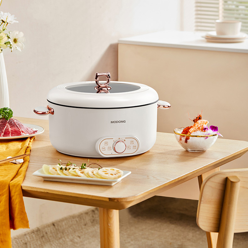 摩动电煮锅8L可视化锅盖旋钮控温防烫设计方便移动MD-HGE80-L高清大图