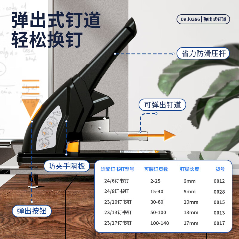 得力(deli) 120页省力结构重型大订书机/订书器 大号加厚重型订书机 黑色0386高清大图
