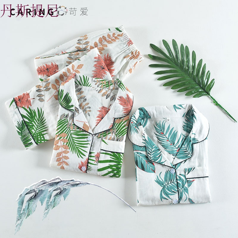 日系纯棉纱布睡衣女春秋长袖可爱甜美宽松全棉双层棉纱家居服套装