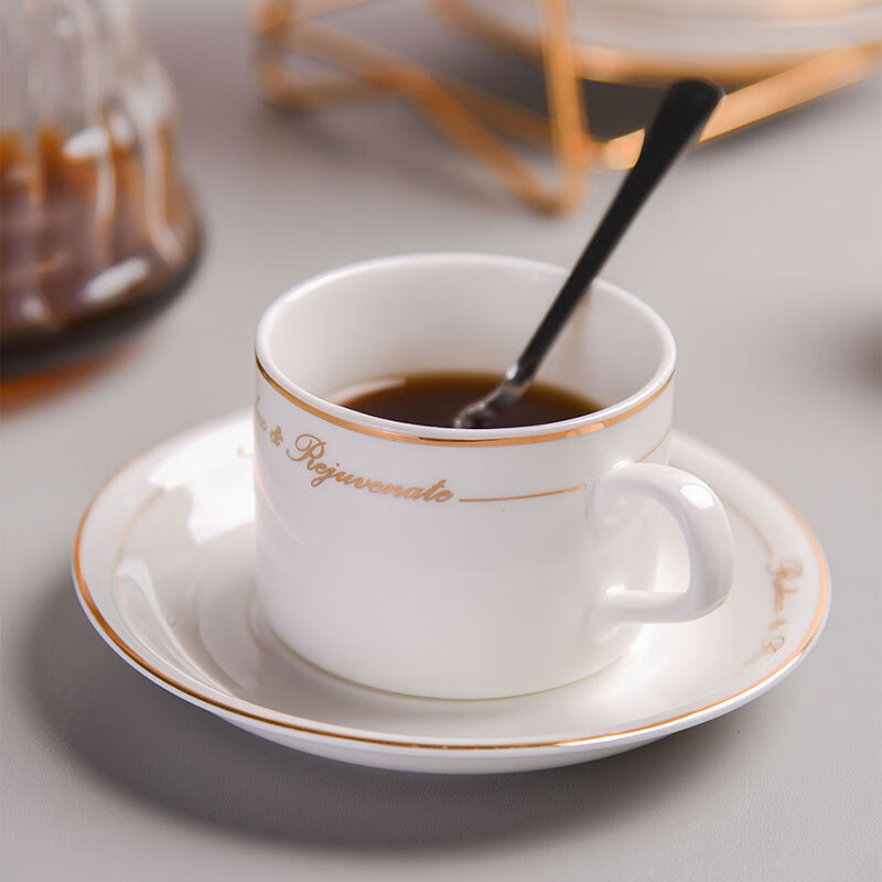 方解实咖啡杯碟套装欧式金边陶瓷杯西式红茶杯早餐杯牛奶杯6杯6碟6+杯架高清大图