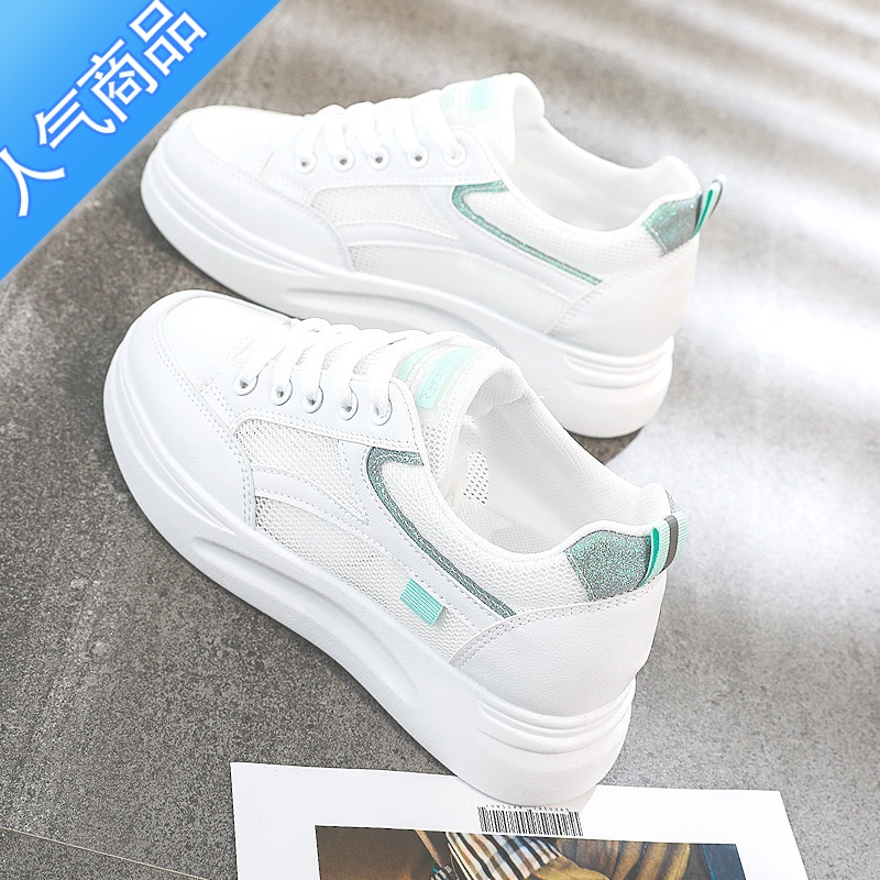 SUNTEK韩国内增高小白鞋女款2023夏季新款百搭帆布厚底板鞋透气女鞋高清大图