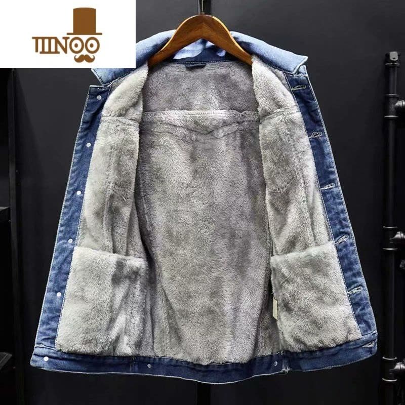 YANXU2023冬季加绒加厚牛仔外套男士韩版潮流宽松工装夹克潮牌日系上衣图片