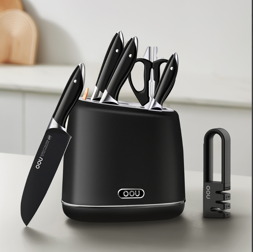 OOU!磨砂黑鲸七件套刀具DJ0083B高效切割耐用防滑手柄家庭厨房必备