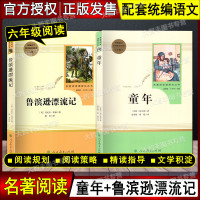 童年+鲁滨逊漂流记 6上下(全2册) 人教版 [正版]童年鲁滨逊漂流记 原著完整无删减 六年级上下册课外书人民教育出版社