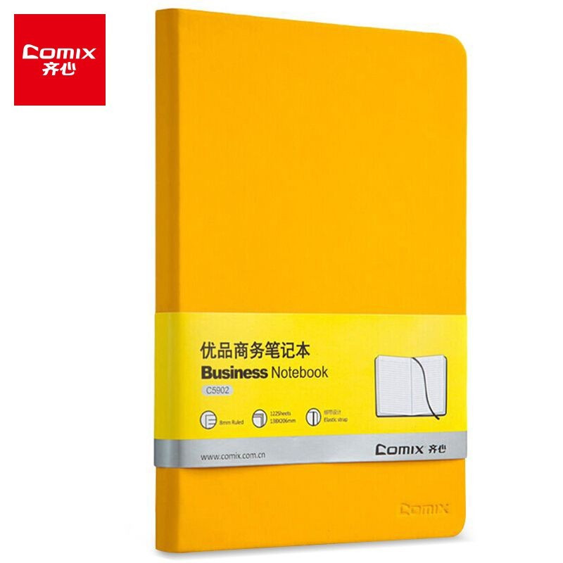 齐心(COMIX)5902绑带式皮面记事本 黄色A5/122张 商务笔记本子会议记事本文具经典日记本 本子