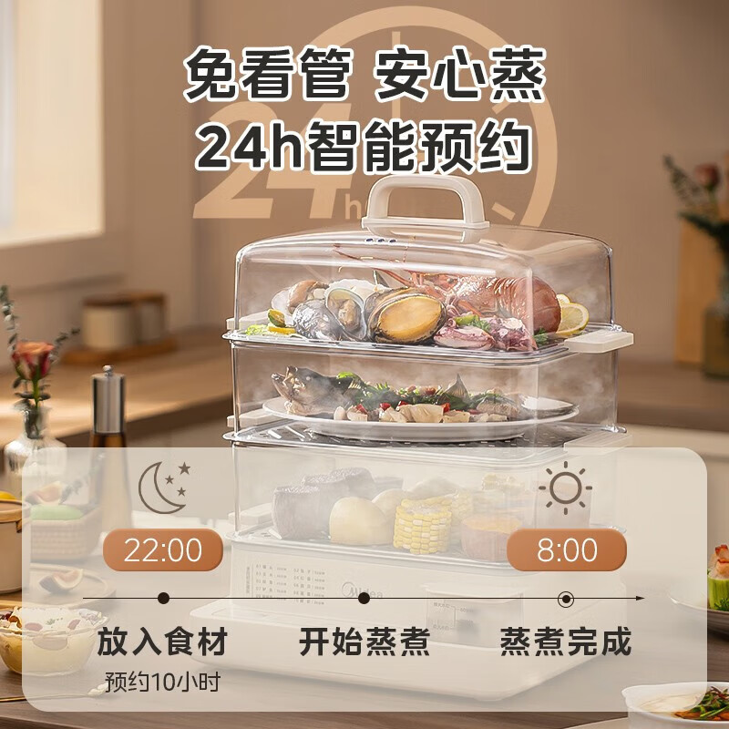 美的(Midea)电蒸锅炖蒸煮一体自动断电三层蒸锅电蒸锅透明可视电锅蒸汽锅馒头包子蒸锅家用早餐蒸煮一体机锅 22L高清大图
