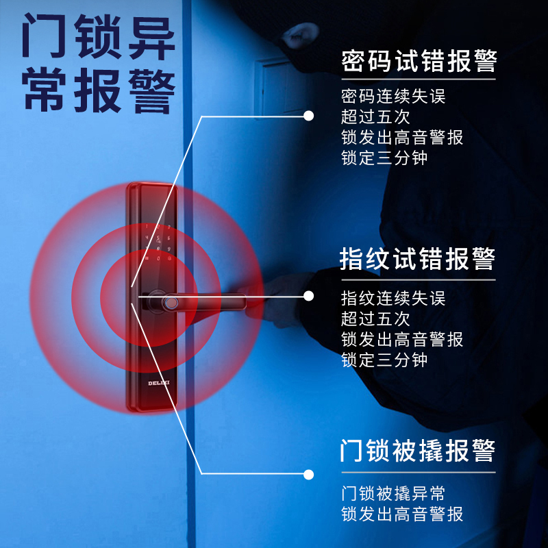德力西指纹锁家用入户防盗全自动智能通用密码锁手机远程电子开