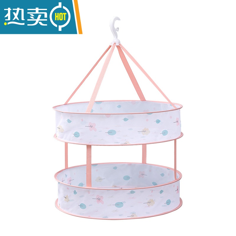 敬平晾衣网晒袜子器晾晒衫平铺的网兜家用毛衣专用晾衣架晾衣篮 菠萝[双层]小号-带围栏 直径约48cm晒衣篮高清大图
