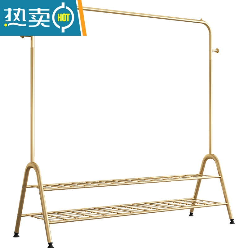 敬平晾衣架落地折叠室内晒衣架阳台卧室挂衣架子家用简易单杆式衣帽架 150cm-金-单层[双衣帽钩] 大高清大图