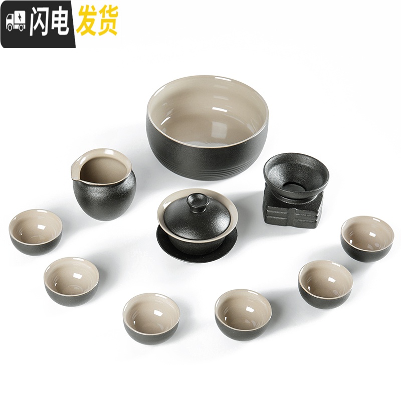 三维工匠中式功夫茶具套装家用组合配件小简约陶瓷茶壶茶杯6人泡茶器整套 《黑陶》茶壶+公道杯+茶漏+6只品茗杯+茶洗高清大图