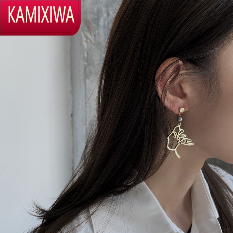 KAMIXIWAins简约风珍珠人脸耳环女抽象设计感时尚气质耳坠高级感大气耳饰