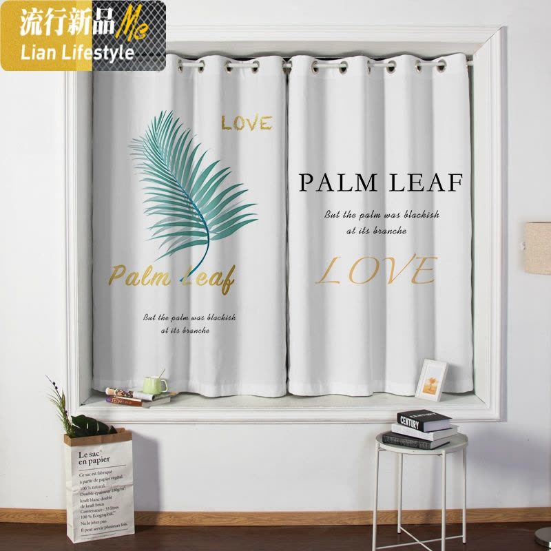 棕榈叶北欧风客厅简约窗帘卧室家用飘窗短帘网红宿舍工作室遮光布 三维工匠图片