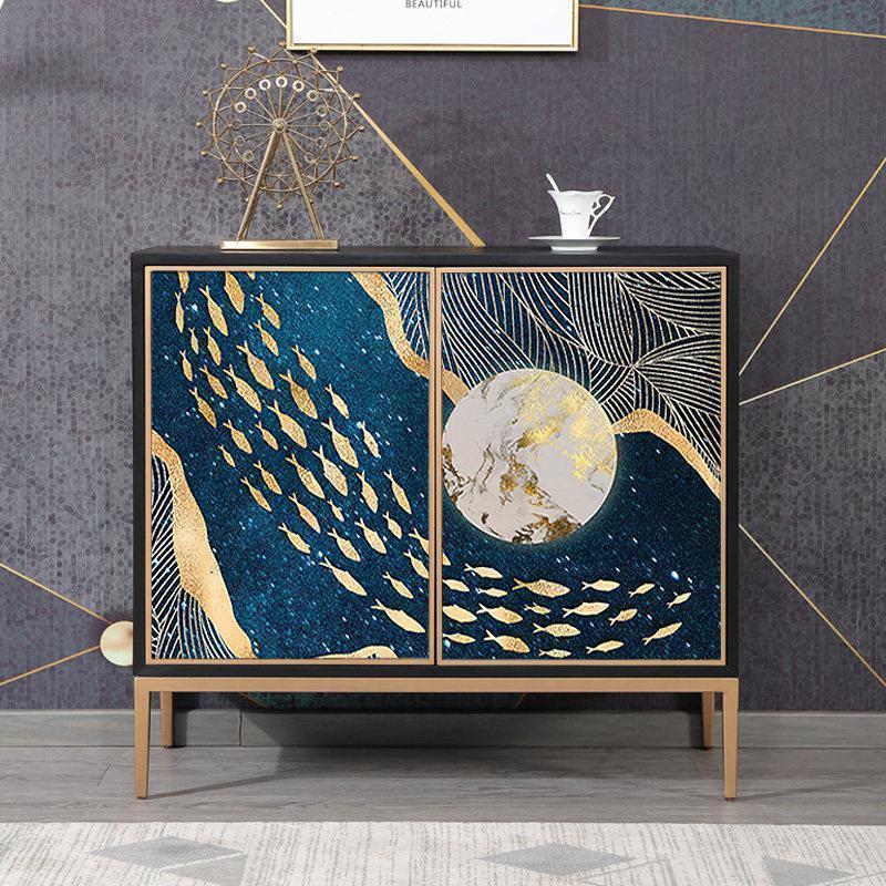 森美人新中式轻奢鞋柜玄关柜家用口入户厅柜现代简约彩绘实木收纳柜 D款（两门）整装