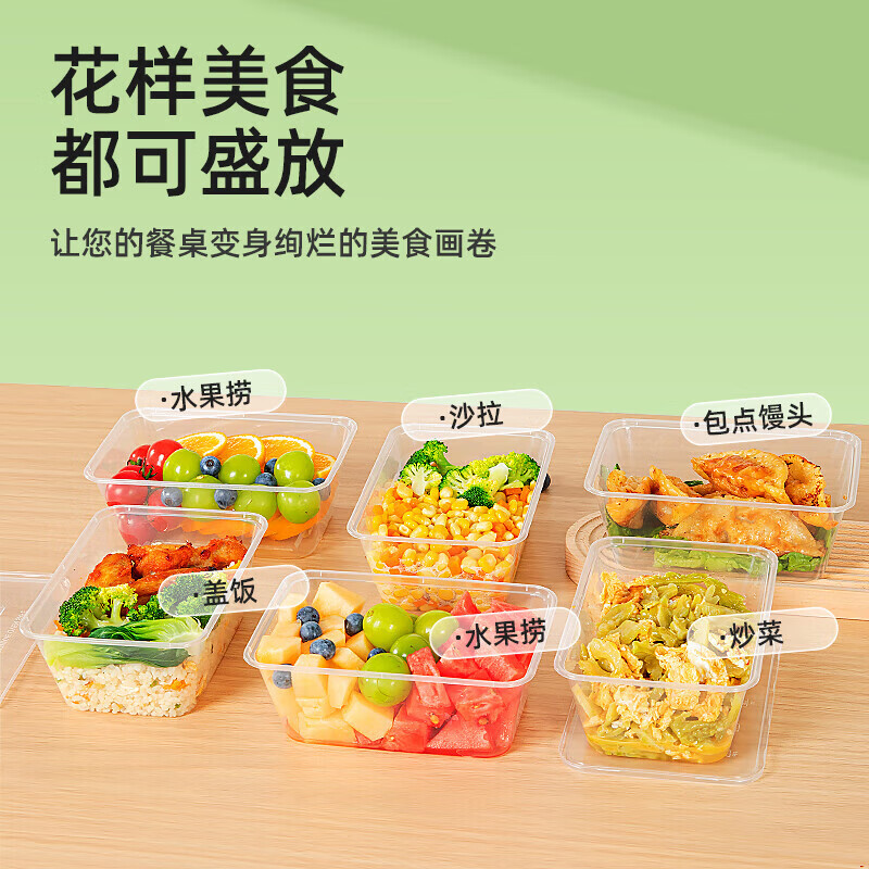 特美居一次性饭盒长方形透明塑料餐盒加厚带盖打包盒餐具300套/箱装1000型高清大图