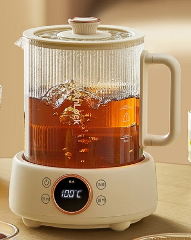 乐扣乐扣全玻璃养生壶电热水壶分体式烧水煮茶壶小花茶壶恒温加热保温迷你泡茶壶EJK3355WHT 1L