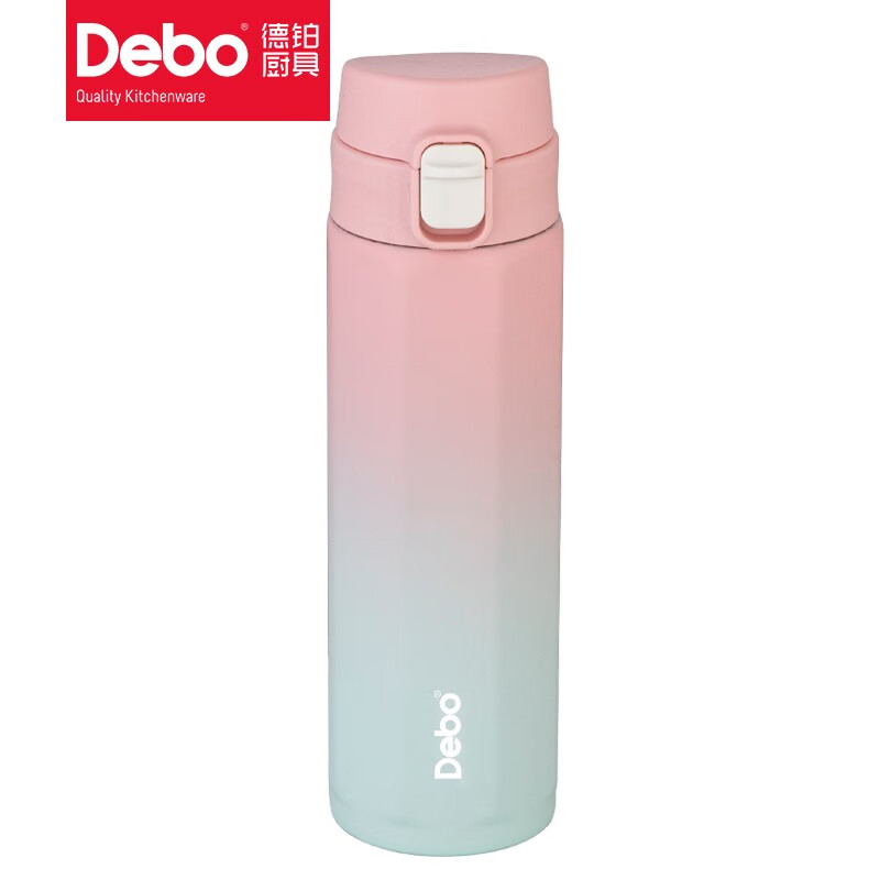 Debo德铂保温杯304不锈钢八角保温杯弹跳杯便携车载杯 渐变粉 DEP-888高清大图