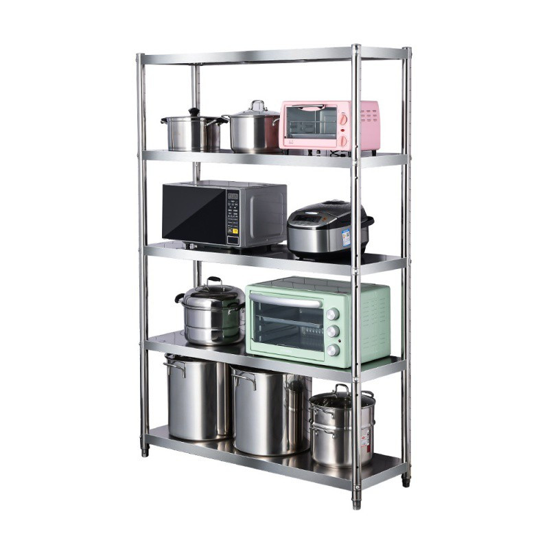 不锈钢置物架五层厨房落地收纳储物架5家用多层整理架橱柜货架子收纳