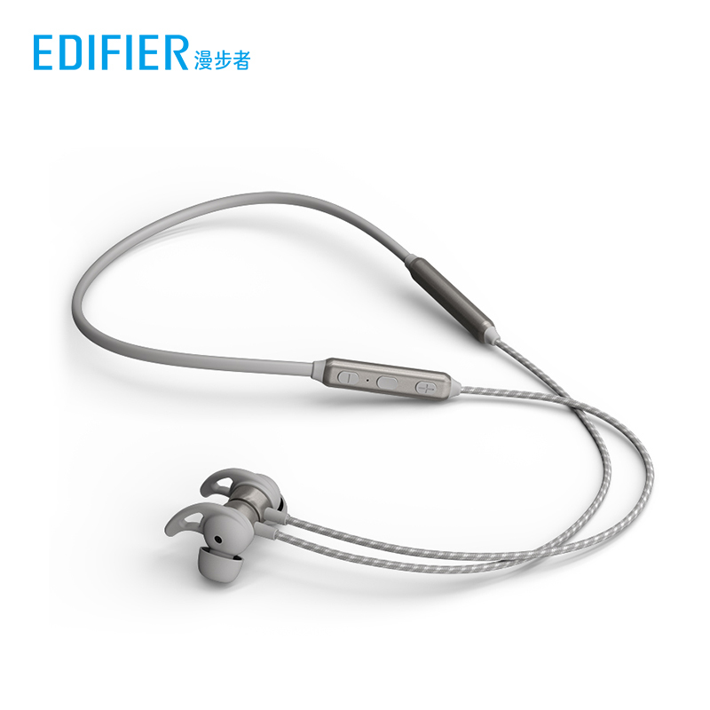 EDIFIER/漫步者 W300BT无线5.0蓝牙耳机双耳挂脖式入耳式磁吸跑步运动超长待机安卓通用耳麦 枪灰色