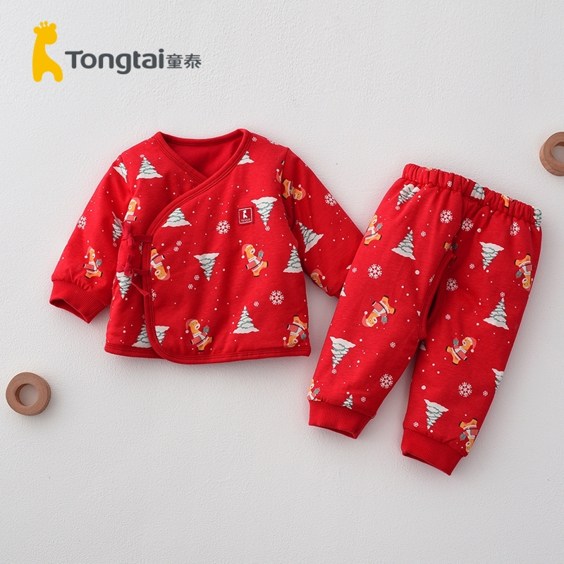 童泰(TONGTAI)2021秋冬年款0-3月婴儿过年衣服喜庆冬装宝宝棉服套装红色薄棉两件套儿童套装