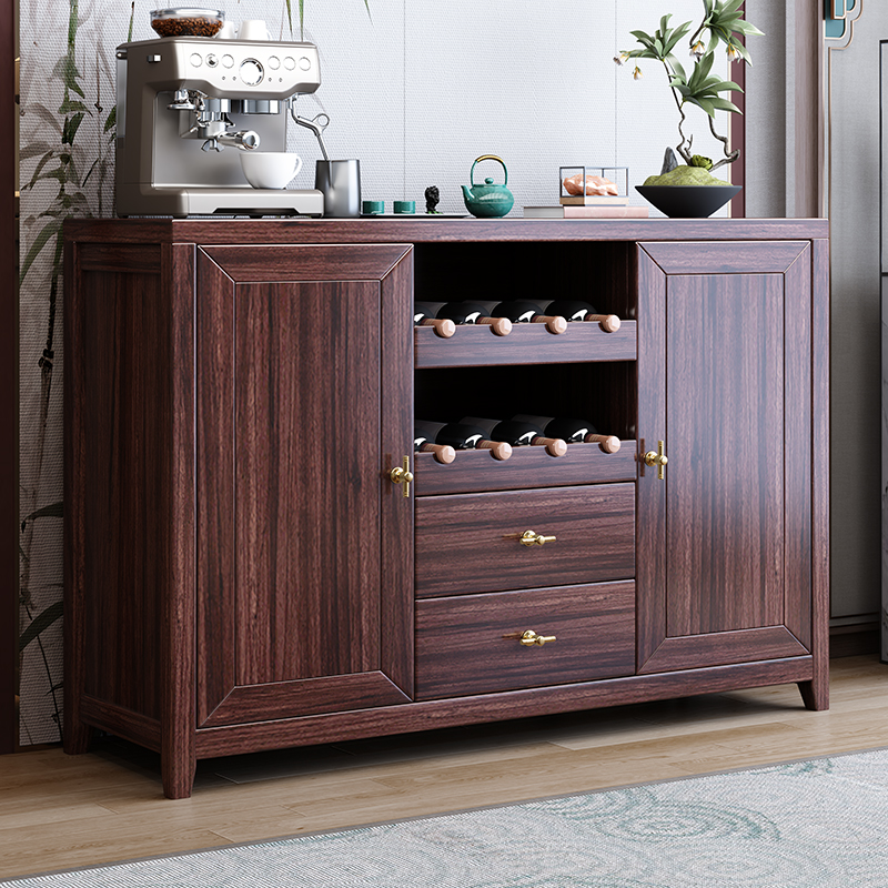 青木川 新中式简约现代实木餐边柜一体靠墙柜子客厅餐厅家用小户型收纳储物柜矮柜置物架茶水柜矮柜高清大图