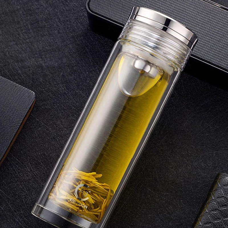 希诺玻璃杯300ml密封防漏户外便携双层本色XN-7052K高清大图