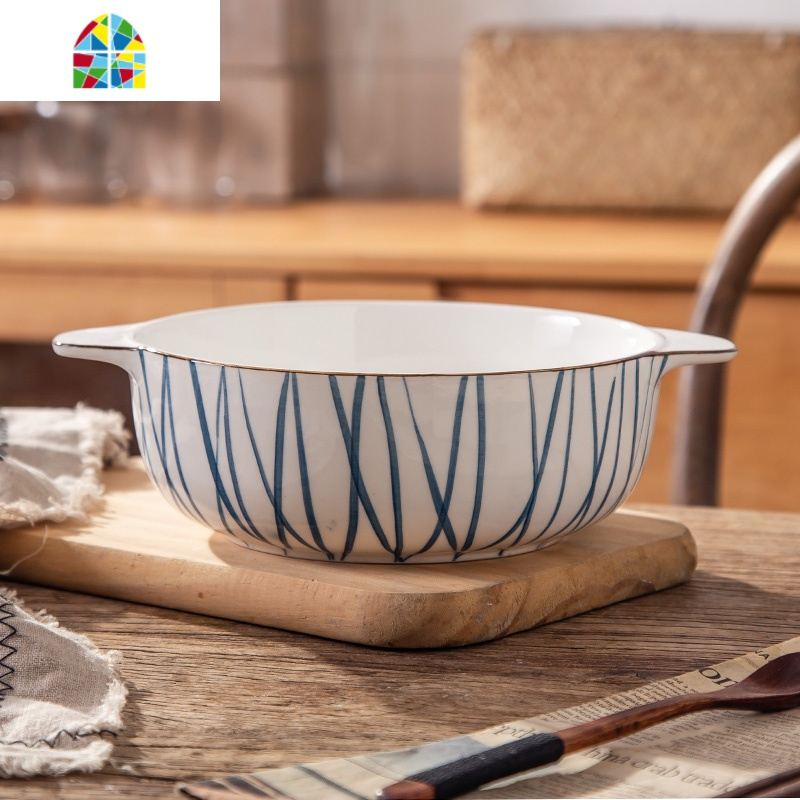 创意双耳碗汤碗家用日式陶瓷面碗大碗汤盆沙拉碗酸菜鱼碗麻辣烫碗