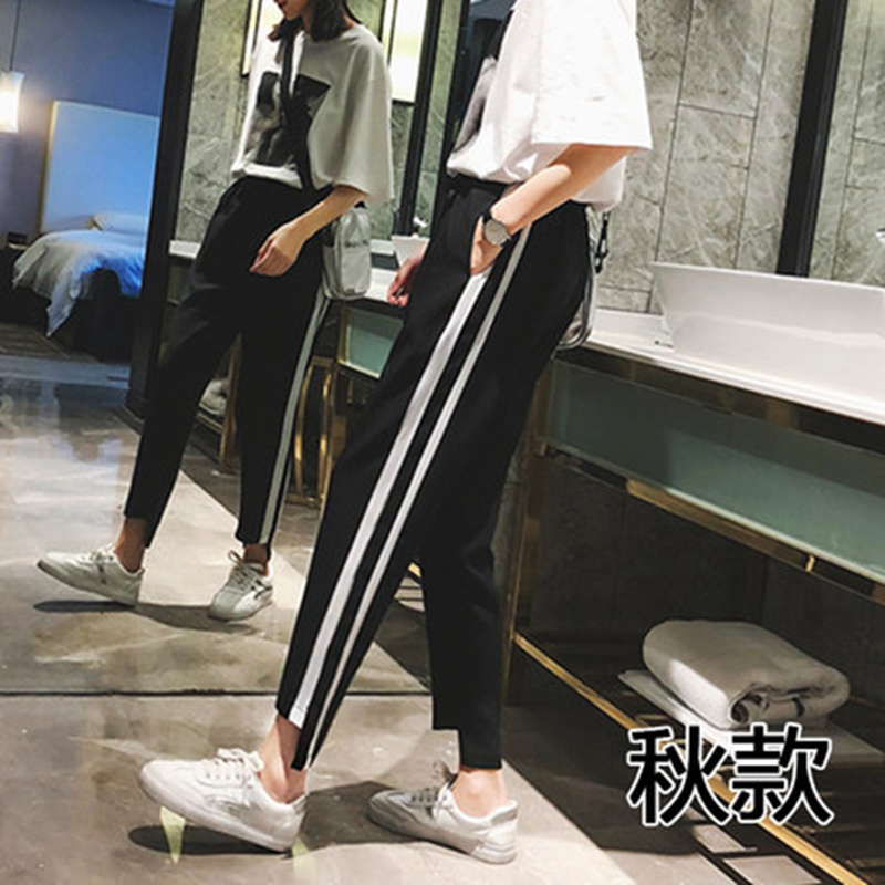2018新款秋装运动裤女夏学生宽松韩版ulzzang百搭原宿bf休闲阔腿