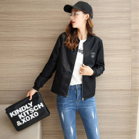 子沫雨JMOORY皮衣女韩版修身短款机车服长袖圆领印花秋季PU皮夹克潮