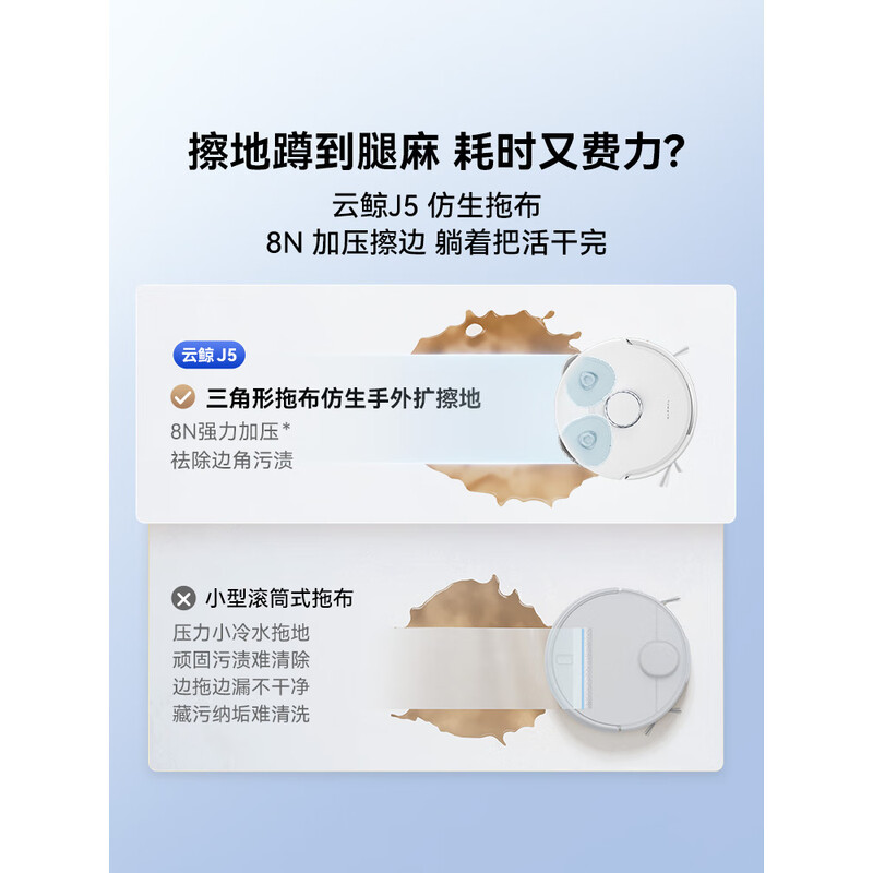 云鲸扫地机器人J5宠物清洁扫拖一体全自动拖地家用智能擦地机械臂外扩毛发0缠绕上下水版高清大图