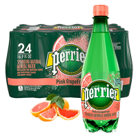 [产自法国]巴黎水(Perrier)天然气泡矿泉水(西柚味)塑料瓶装 500ml*24瓶/箱 矿物质水进口饮用水法国进口