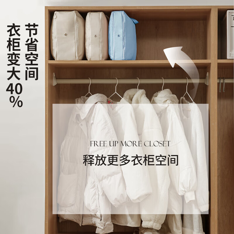 百草园羽绒服收纳袋家用手提便携衣物棉被旅行整理袋蓝2个装40*30*18cm高清大图