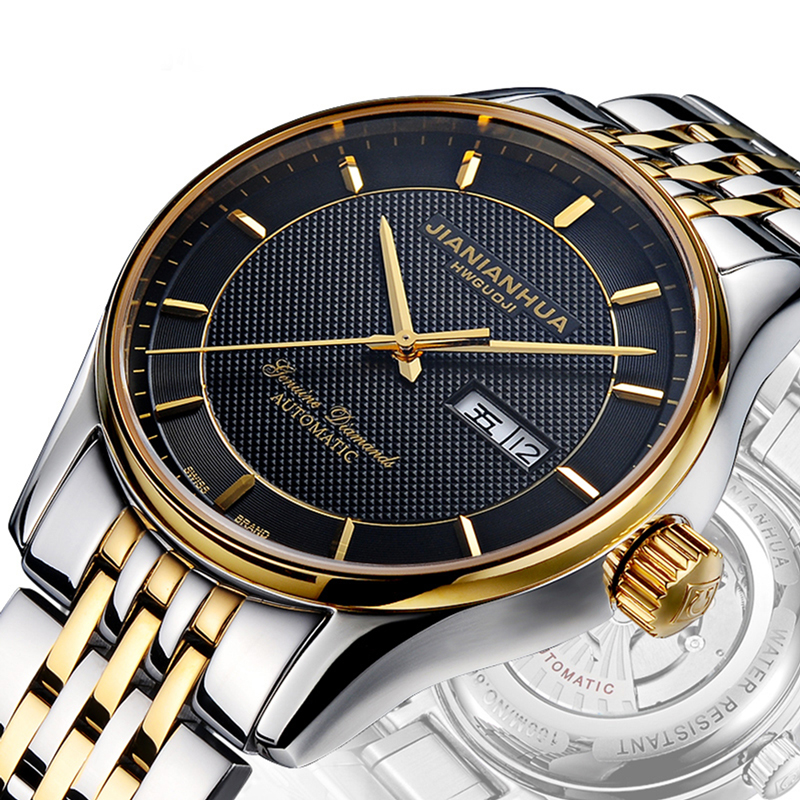 瑞士嘉年华CARNIVAL手表 新款商务系列防水男士全自动机械表 男正装时尚双日历精钢男表 精钢金属腕表8612G高清大图