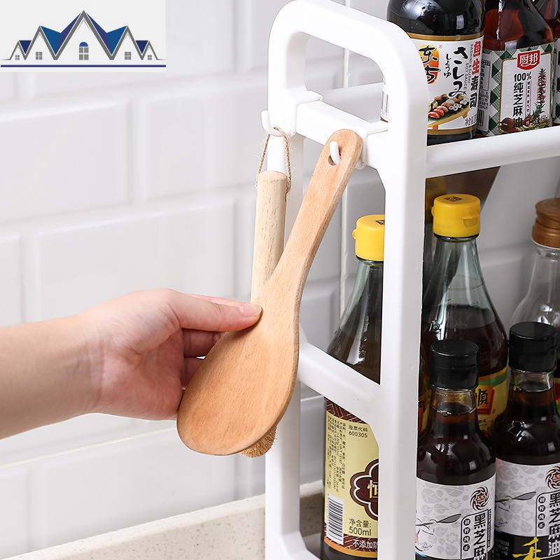 家用厨房置物架调味品架子塑料双层多功能浴室储物架油盐酱醋架子 三维工匠高清大图