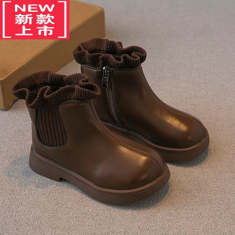 可莉允女童靴子2022冬季新款童鞋加绒二棉短靴洋气皮靴公主鞋马丁靴软底图片
