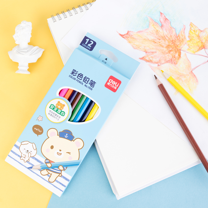 得力(deli)7017彩色铅笔油性彩铅手绘画笔素描初学者涂鸦填色美术用品儿童涂色笔学生专用套装 -18色/盒 2盒装高清大图