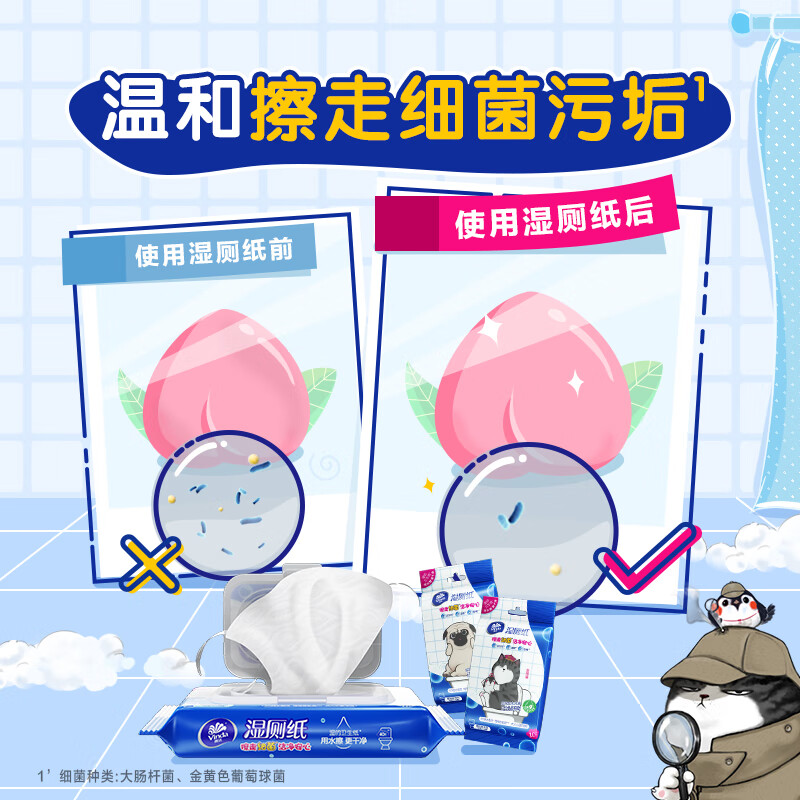 维达(Vinda)湿厕纸 组合装360片(40片*8包+10片*4包) 吾皇洁厕湿纸巾擦走细菌高清大图