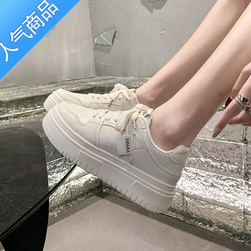 SUNTEK欧货小白鞋女厚底松糕鞋2023新款春季小个子女鞋百搭休闲运动板鞋高清大图