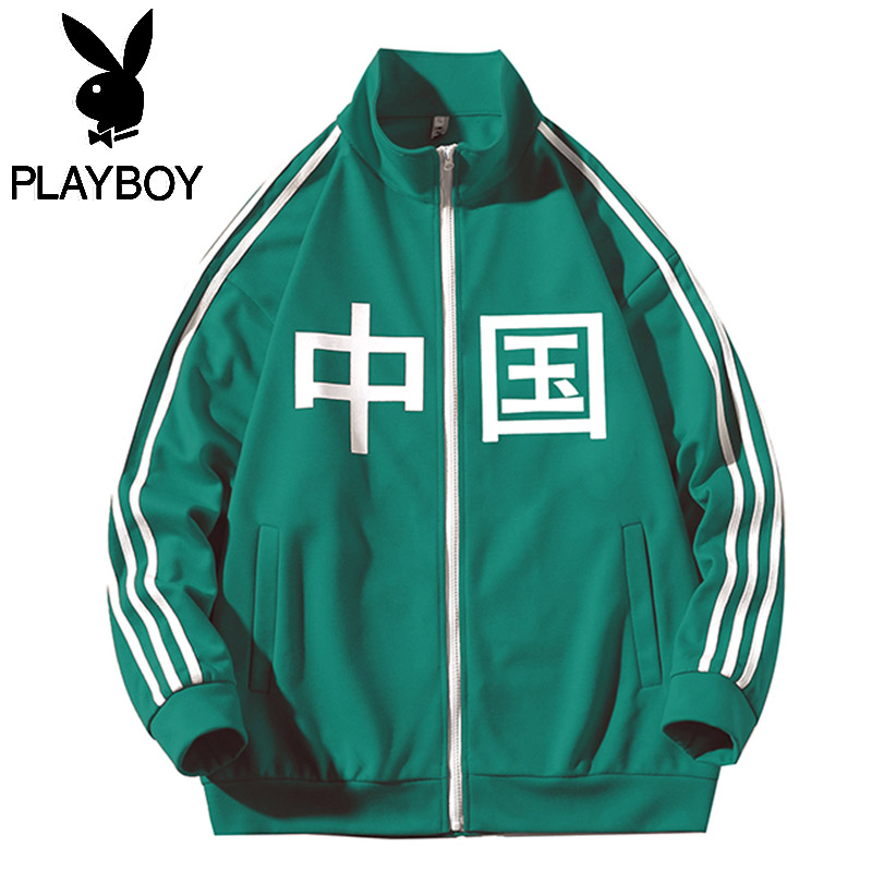 花花公子卫衣男开衫拉链春秋款宽松吴京中国外套秋季绿色衣服秋装