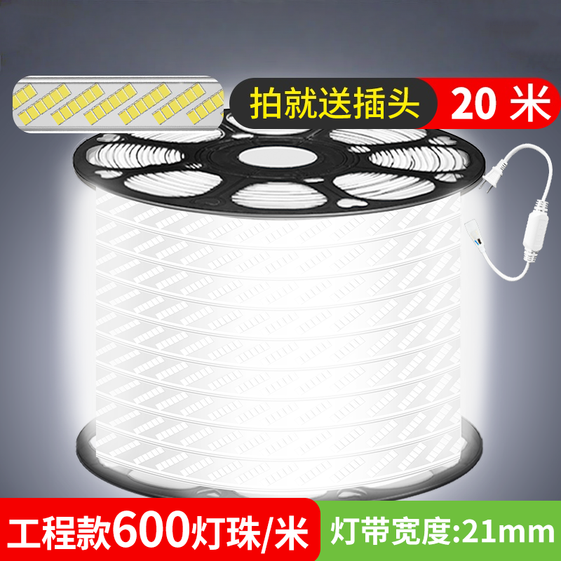 LED灯带220v防水 6600灯珠灯带(含插头)20米-白光高清大图