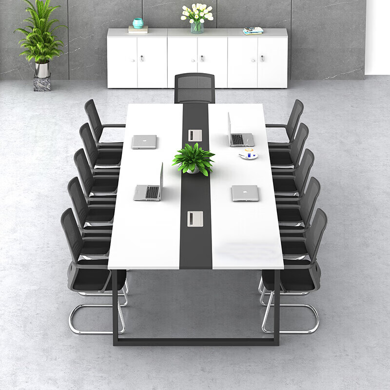 域赢会议桌员工长条培训桌板式办公桌现代简约洽谈钢架桌2.6米高清大图