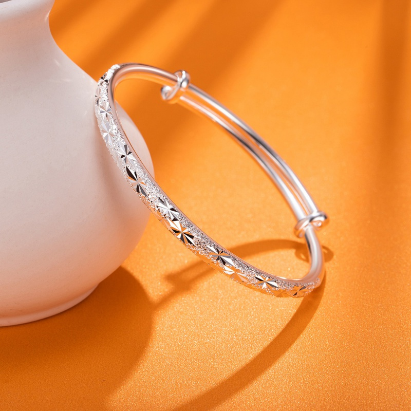 老庙黄金足银手镯满天星抽拉手镯银手镯女