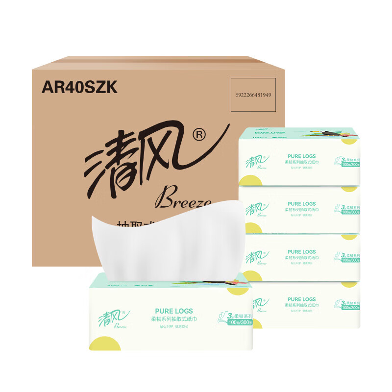 清风 柔韧AR12SZK抽纸餐巾纸 3层 120抽*18包高清大图