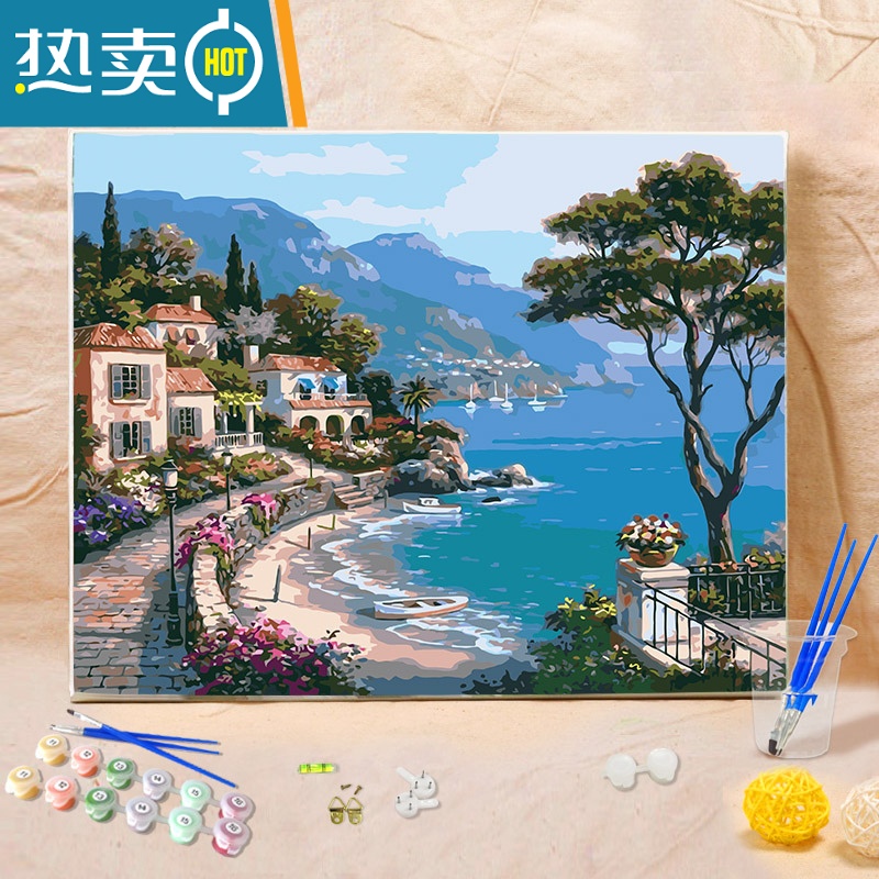 敬平画画diy油彩画 手工挂画填充填色客厅风景成人减压数字油画装饰画装饰画高清大图