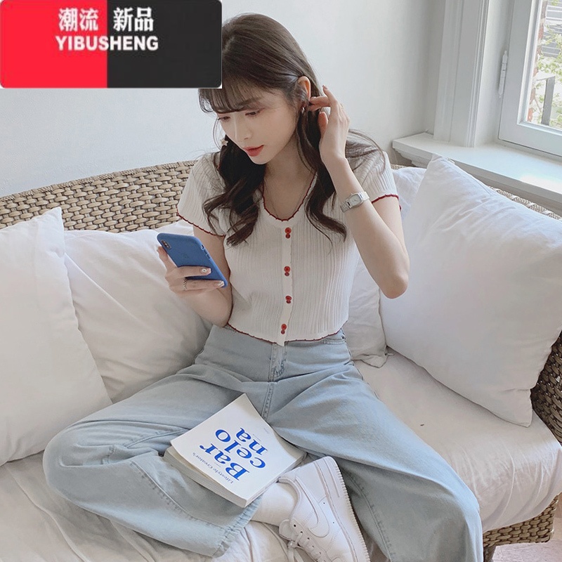 YIBUSHENG装2024新款薄款冰丝针织短袖T恤女内搭欧美ins潮小个子短款IE高清大图