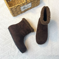 内增高3.5cm加绒保暖雪地靴女冬季新款平底短靴复古百搭棉鞋 咖色 36