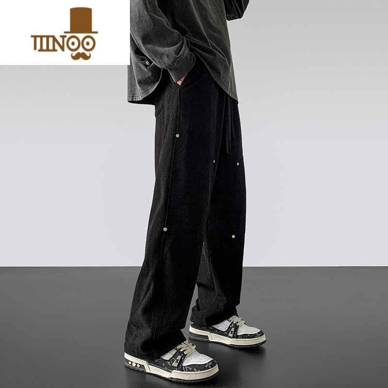 YANXU灯芯绒休闲长裤男士新款垂感直筒拖地宽松潮牌流男生卫裤子高清大图
