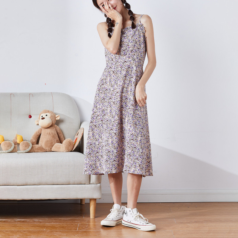 [1.5折价55元]唐狮夏季连衣裙女中长款韩版碎花吊带连衣裙时尚裙子潮