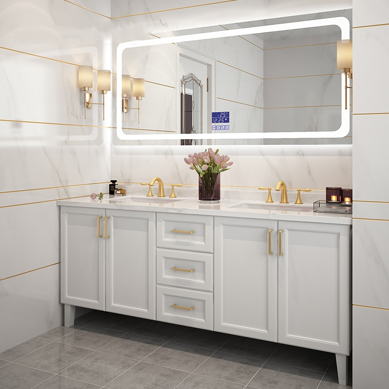 浴室柜组合双盆现代简约北欧橡木卫浴柜如华福禄卫生间洗手洗漱台盆柜