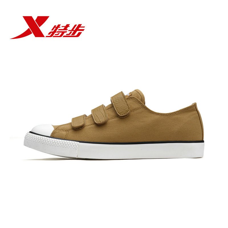 特步(Xtep)男子帆布鞋2018秋季新款纯色经典男士低帮系带板鞋/休闲鞋简约运动鞋搭扣设计982219109273