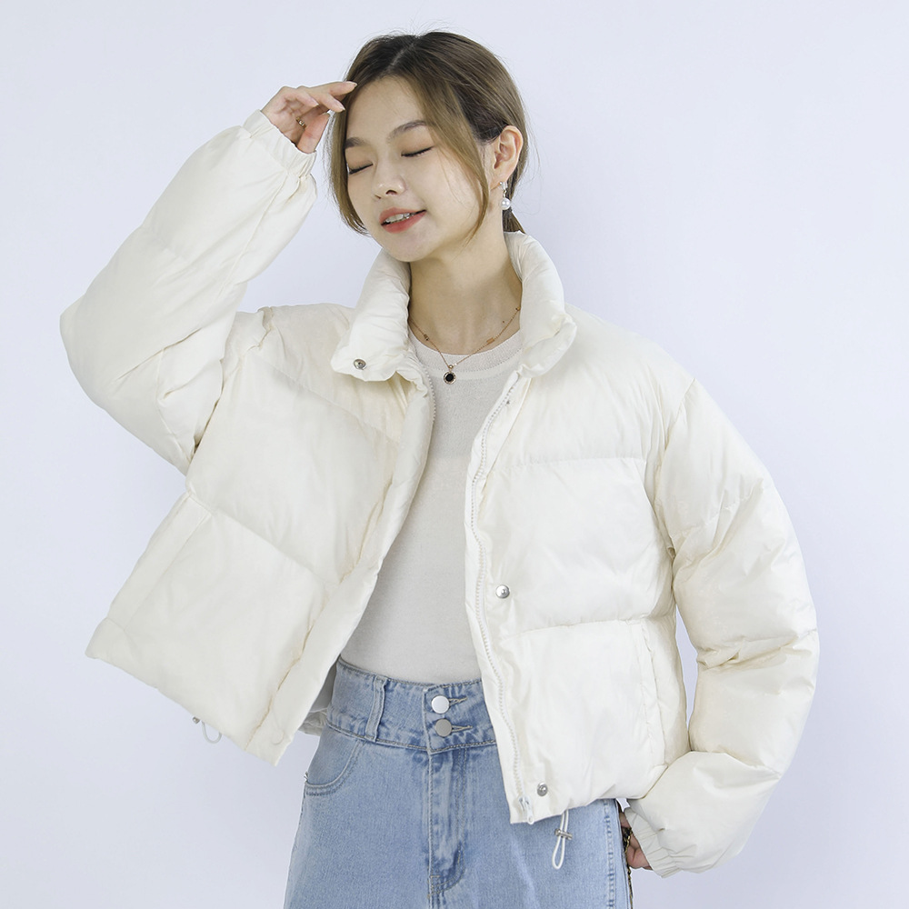 纯色简约加厚女短款立领小个子加厚白鸭绒面包服羽绒_845高清大图